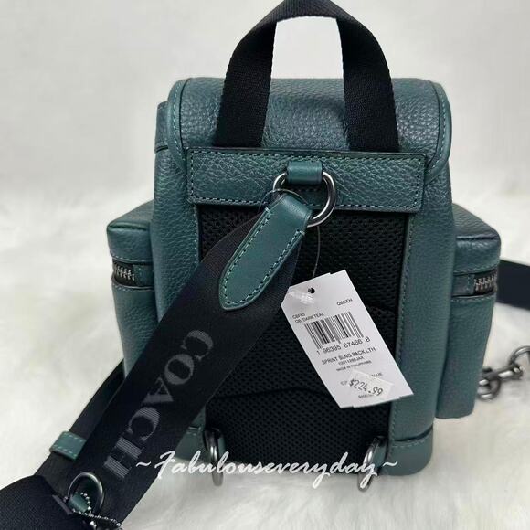 Coach Men's Sprint Sling Pack In Leather/Gunmetal/Dark Teal CBF63 NWT - Picture 3 of 9